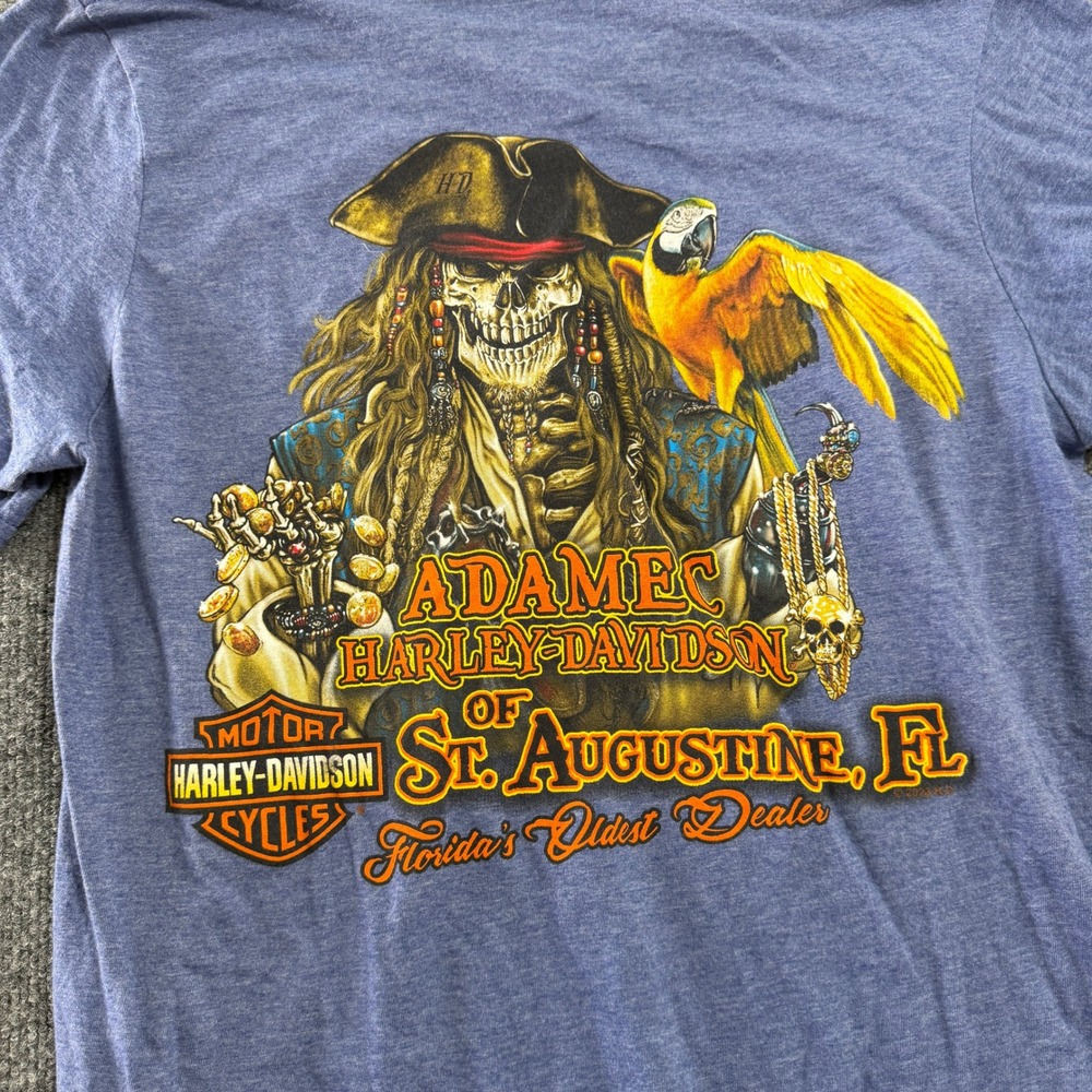 Harley-Davidson St Augustine T Shirt Mens Small Blue Pirate Skeleton Adamec FL - Picture 6 of 7